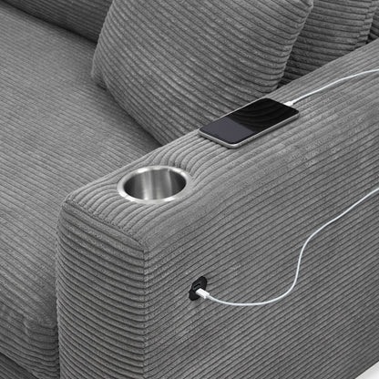 Oversized Sectional L Shaped Cloud Couch With USB Charging Port Cup Holder Deep And Wide Seat Sofa With Chaise Comfy - Gray