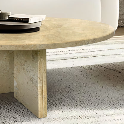 Elegant Marble Coffee Table Set Natural Stone - Gold Yellow Beige, Small Living Room Table Duo - Beige / Gold / Beige / Yellow