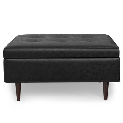 Shay - Mid Century Large Square Coffee Table Storage Ottoman - Distressed Black