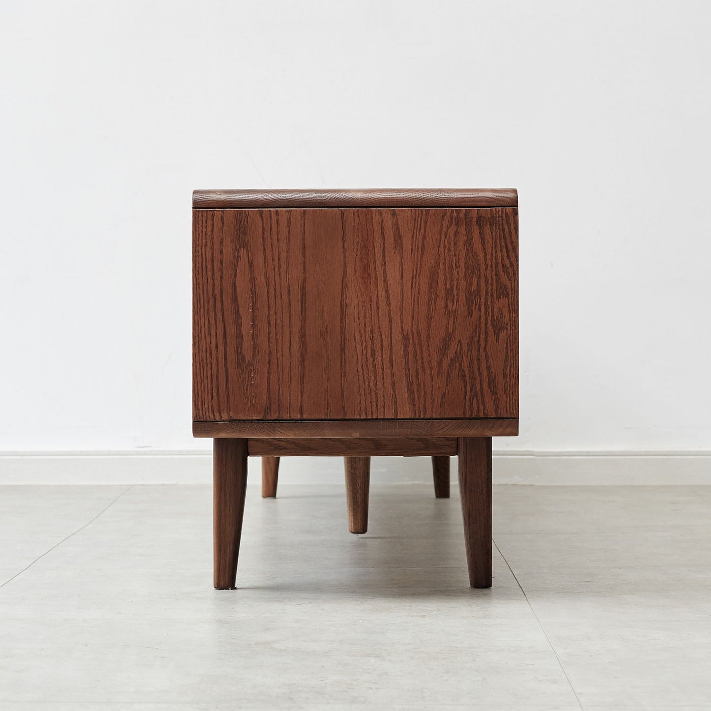 TV Cabinet With Chinese Changhong Glass Doors, Two Drawer Storage Space TV Standing - Walnut