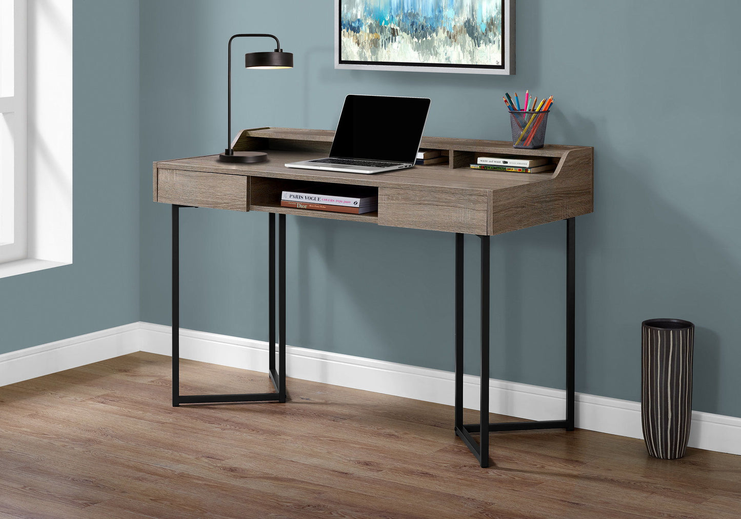 Computer Desk For Home Office, Laptop, Storage Drawers, Versatile Placement - Taupe