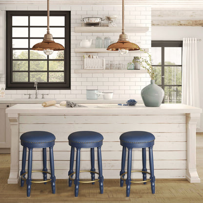 Stylish Accent Counter Height Bar Stools (Set of 2) With 360ÔøΩÔøΩ Swivel And Upholstered Seat - Dark Blue