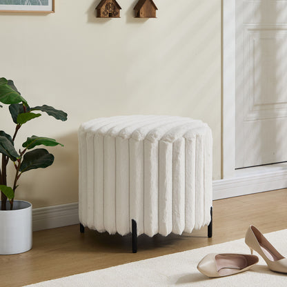 Upholstered Round Pouf Ottoman Foot Rest With - Beige