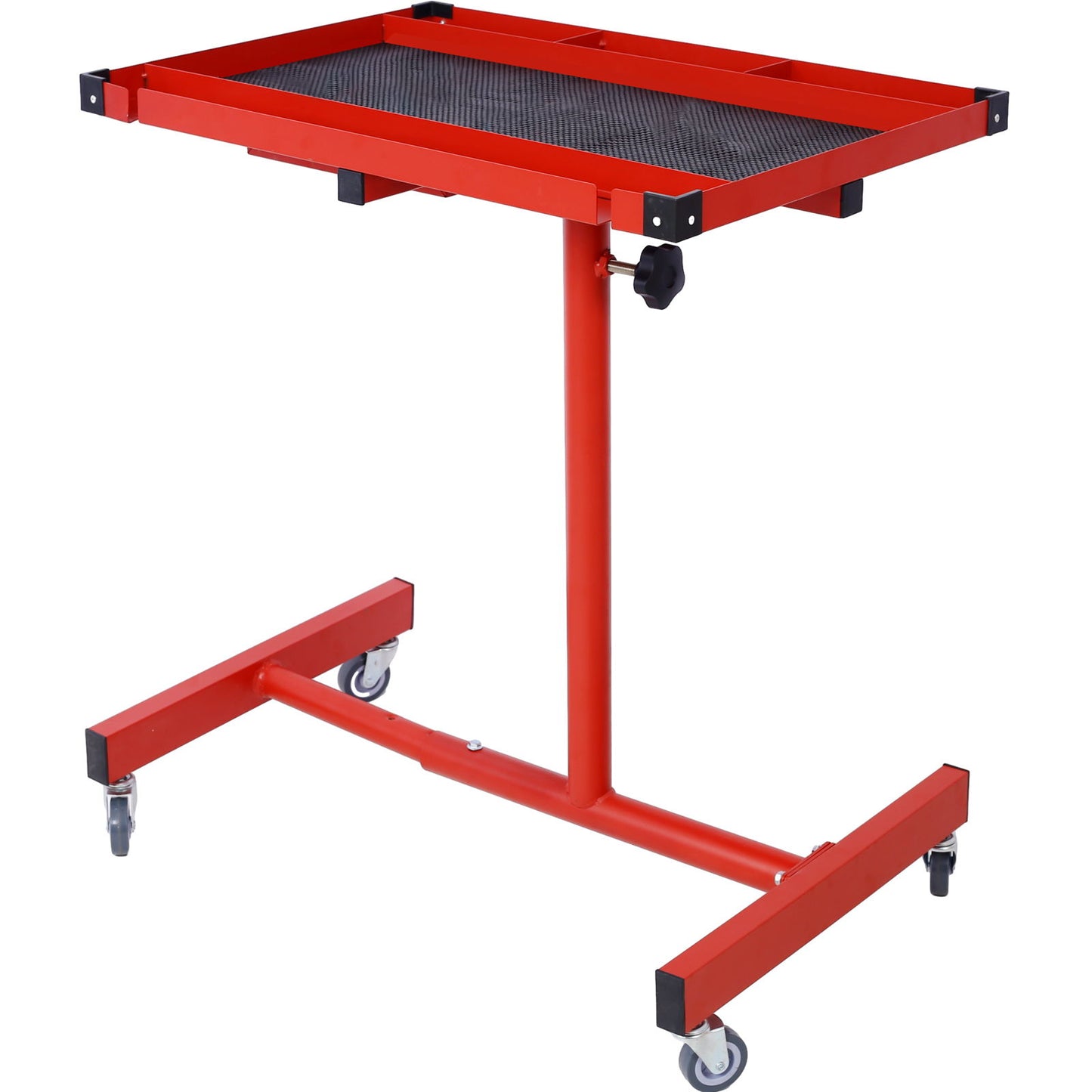 Adjustable Tear Down Work Table With Drawer For Garages, Repair Shops, And Diy, Portable, (4) 2.5" Swivel Casters, 220 Pound Capacity, Rubber Corners, Heavy Duty Steel - Red