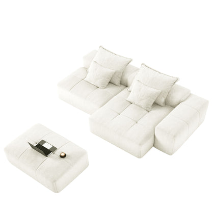 Modern Oversized Modular Sectional Sofa With Ottoman, Seat, Chaise Lounge And Armrest, Sparkling Chenille Fabric Soft Cushion Sofa With 4 Pillows, 4 Pieces Diy Combination Tufted Sofa, No Assembly Required - Beige