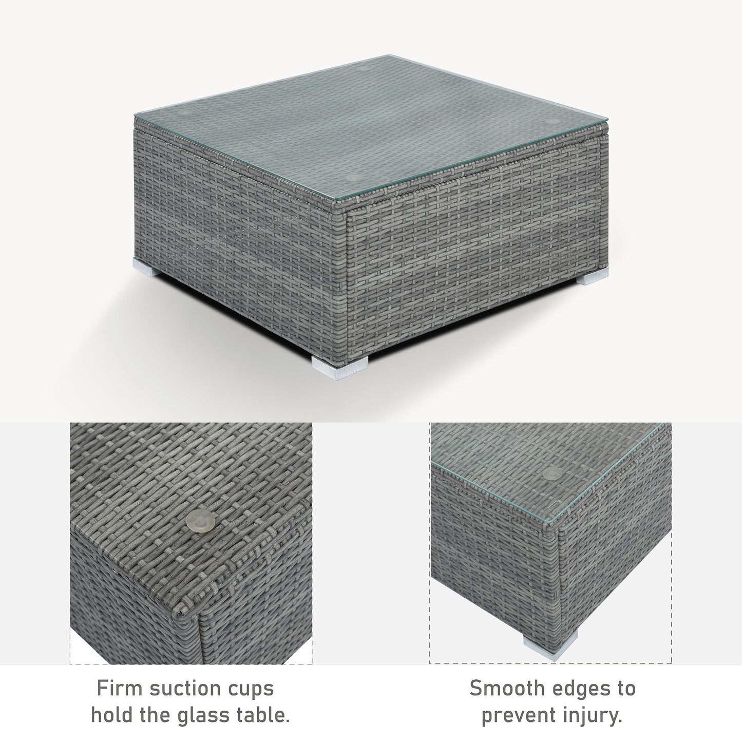 8 Pieces Outdoor Patio Furniture Sets, Garden Conversation Wicker Sofa Set, Single Sofa Combinable - Beiges / Gray
