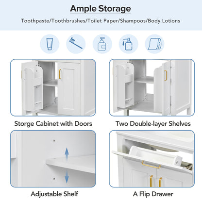Bathroom Vanity Combo With Ceramic Sink, Luxurious Space-Saving Vanity, 2 Soft-Close Doors - Gold / White