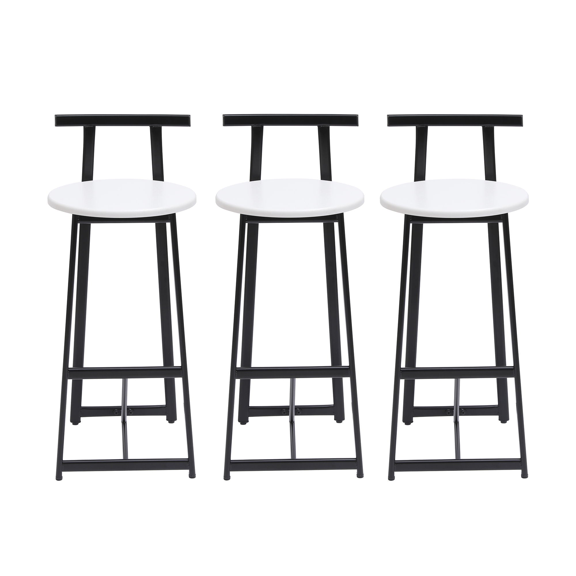 Modern Bar Stools With Backrest For Kitchen Island Or Pub Room, Metal Frame (Set of 3) - Black / White