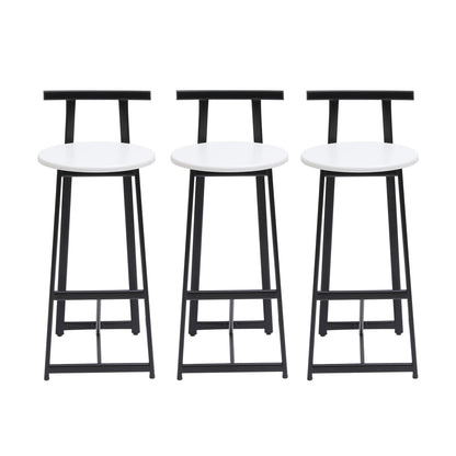 Modern Bar Stools With Backrest For Kitchen Island Or Pub Room, Metal Frame (Set of 3) - Black / White