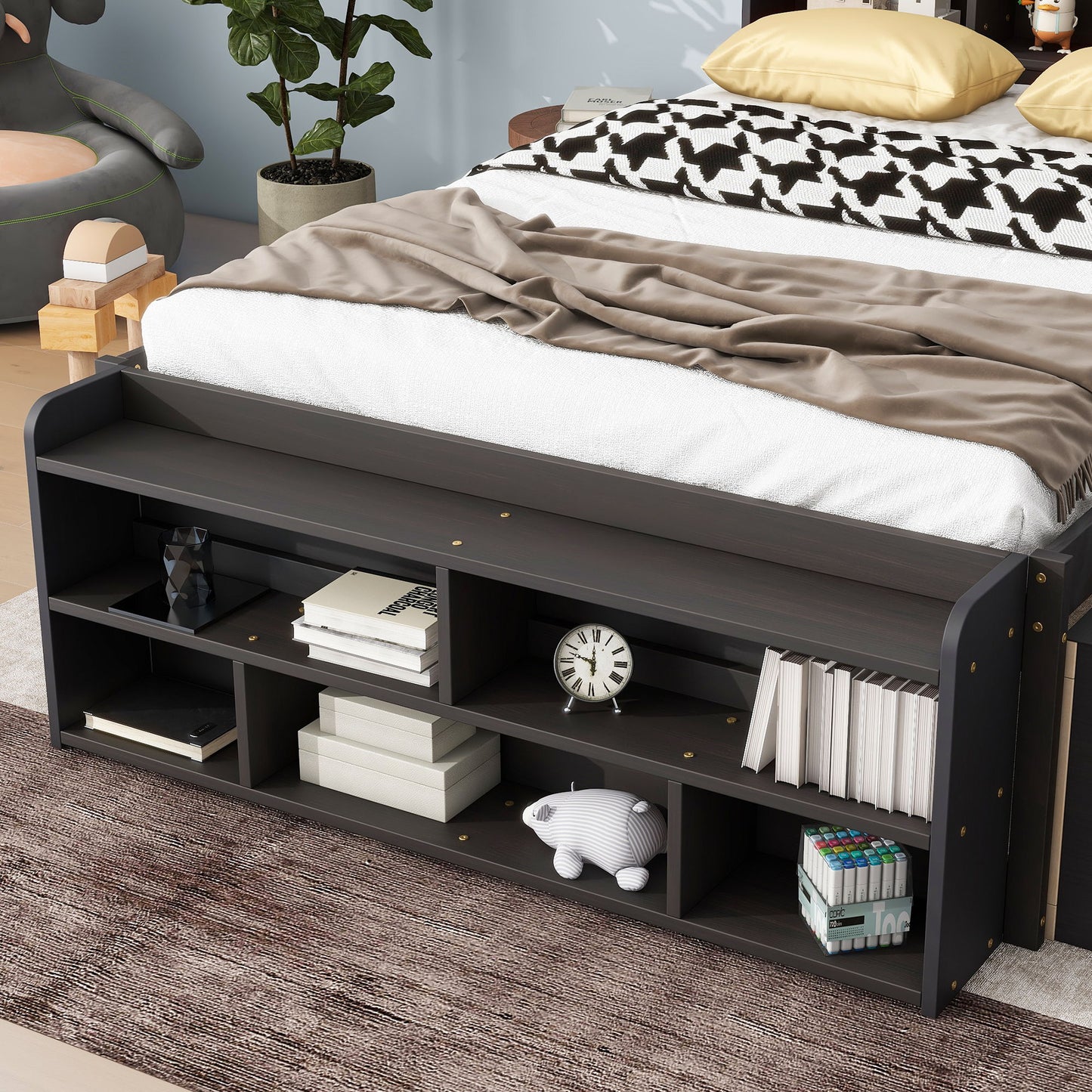 Full Bed With Bookcase Headboard, Under Bed Storage Drawers And Bed End Storage Case - Espresso
