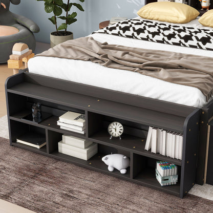 Full Bed With Bookcase Headboard, Under Bed Storage Drawers And Bed End Storage Case - Espresso