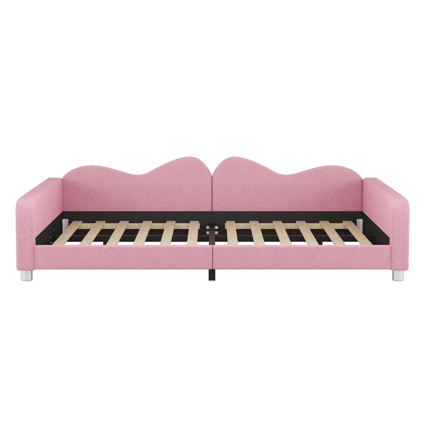 Full Size Upholstered Daybed, Sherpa Fabric Sofabed With Cloud-Shaped Backrest, No Box - Spring Needed - Pink