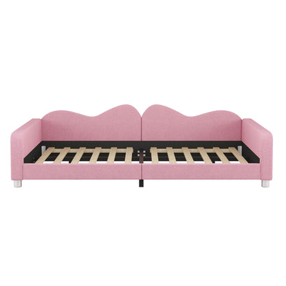 Full Size Upholstered Daybed, Sherpa Fabric Sofabed With Cloud-Shaped Backrest, No Box - Spring Needed - Pink