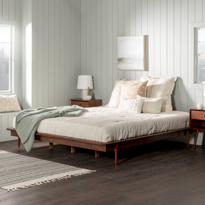 Mid-Century Modern Solid Wood King Platform Bed Frame - Walnut
