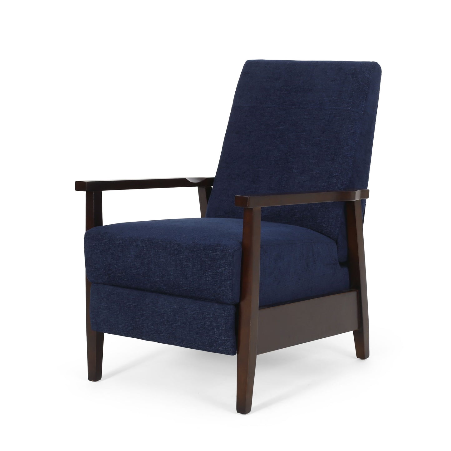 Wide Wood Hand Manual Club Recliner - Navy Blue