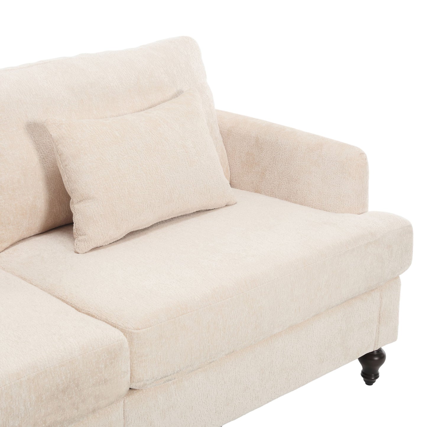 Mid Century Modern Chenille Fabric Loveseat Sofa With Brown Wood Feet, 2 Seat Upholstered Couch For Living Room And Bedroom - Beige