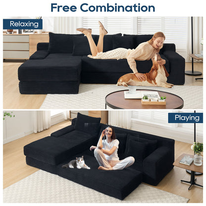 Modern L Shaped Sectional Couch With Memory Foam And Steel Frame - Black