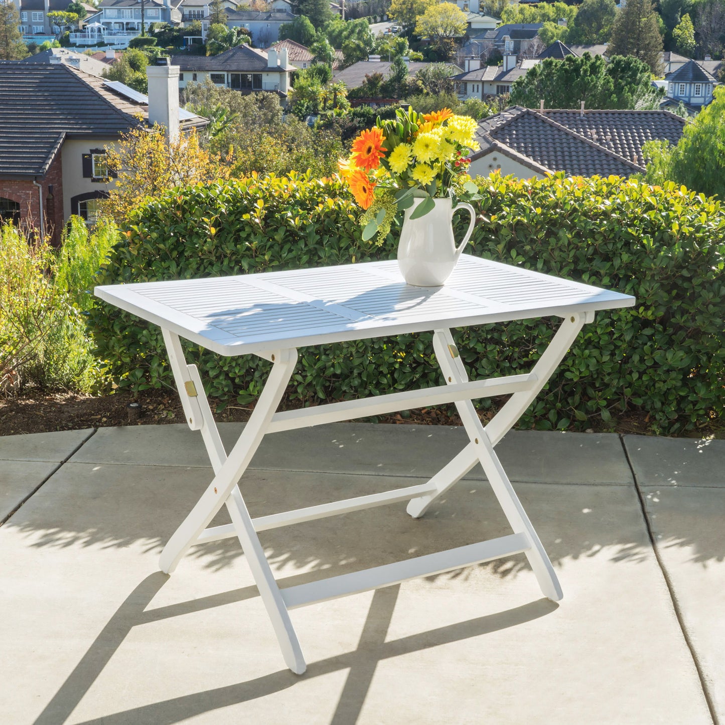 Blissique - Outdoor Foldable Wood Dining Table With Slat Design - White