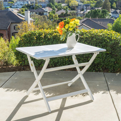 Blissique - Outdoor Foldable Wood Dining Table With Slat Design - White