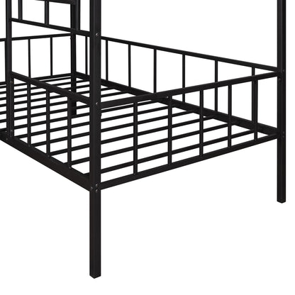 House Bed Frame Twin Size With Slatted Support No Box Spring Needed - Black
