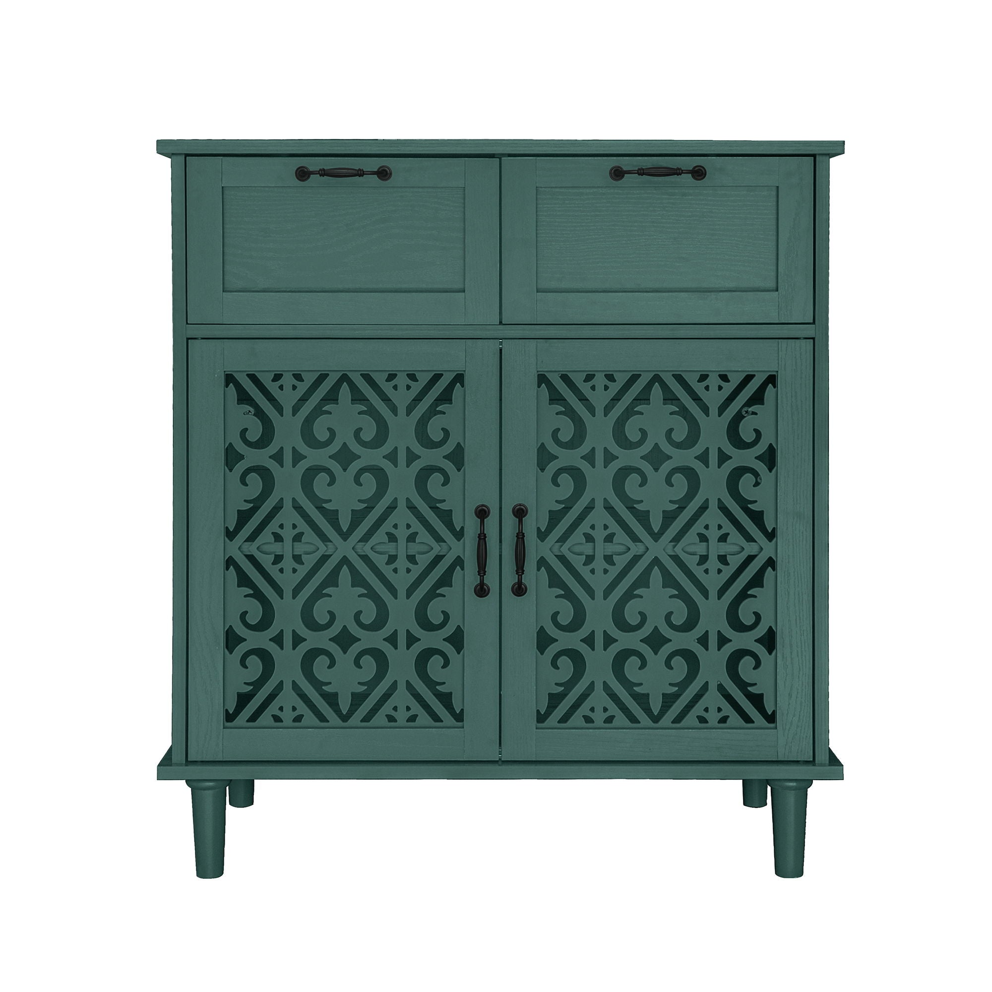 2 Door 2 Drawer Cabinet, American Furniture, Suitable For Bedroom, Living Room, Study - Dark Green