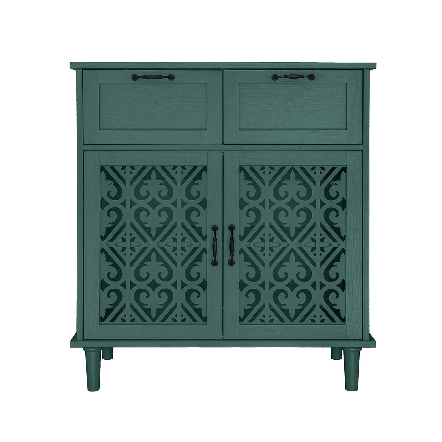 2 Door 2 Drawer Cabinet, American Furniture, Suitable For Bedroom, Living Room, Study - Dark Green