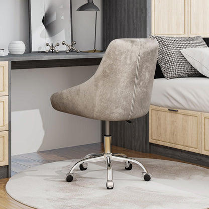 Modern Velvet Fabric Dining Chair With Chrome Legs, Soft And Comfortable, Lift Adjustment, Space Saving - Gray