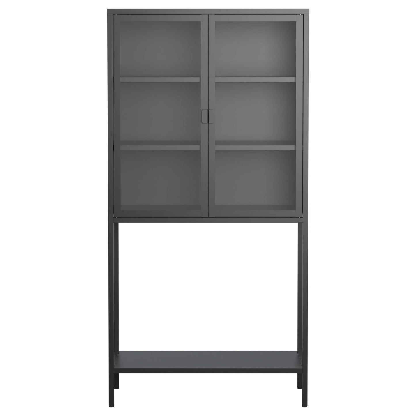 Heavy Duty Metal Storage Cabinet, Sideboards & Buffet, Display Storage Cabinet With Glass Doors And 2 Adjustable Shelves, Tall Bookcase Modern Bookshelf Cabinet For Home Office, Living Room - Black