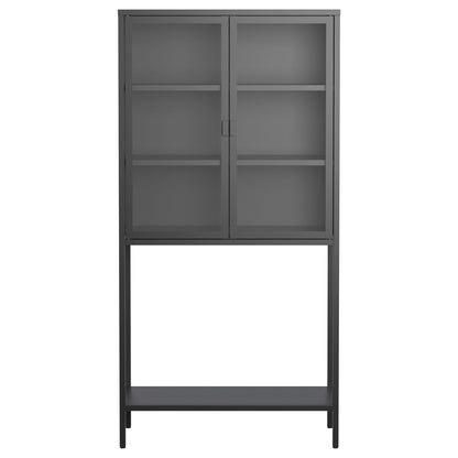 Heavy Duty Metal Storage Cabinet, Sideboards & Buffet, Display Storage Cabinet With Glass Doors And 2 Adjustable Shelves, Tall Bookcase Modern Bookshelf Cabinet For Home Office, Living Room - Black