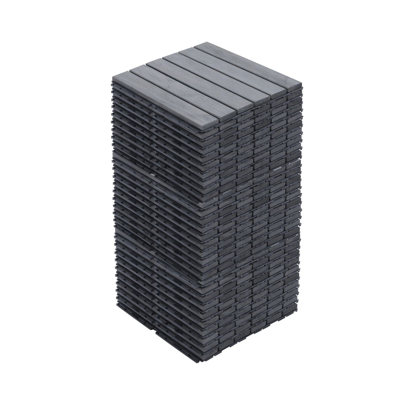 10 Piece Interlocking Deck Tiles Striped Pattern, Square Acacia Hardwood Outdoor Flooring For Patio, Bancony, Pool Side - Light Gray