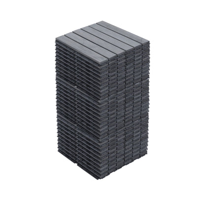 10 Piece Interlocking Deck Tiles Striped Pattern, Square Acacia Hardwood Outdoor Flooring For Patio, Bancony, Pool Side - Light Gray