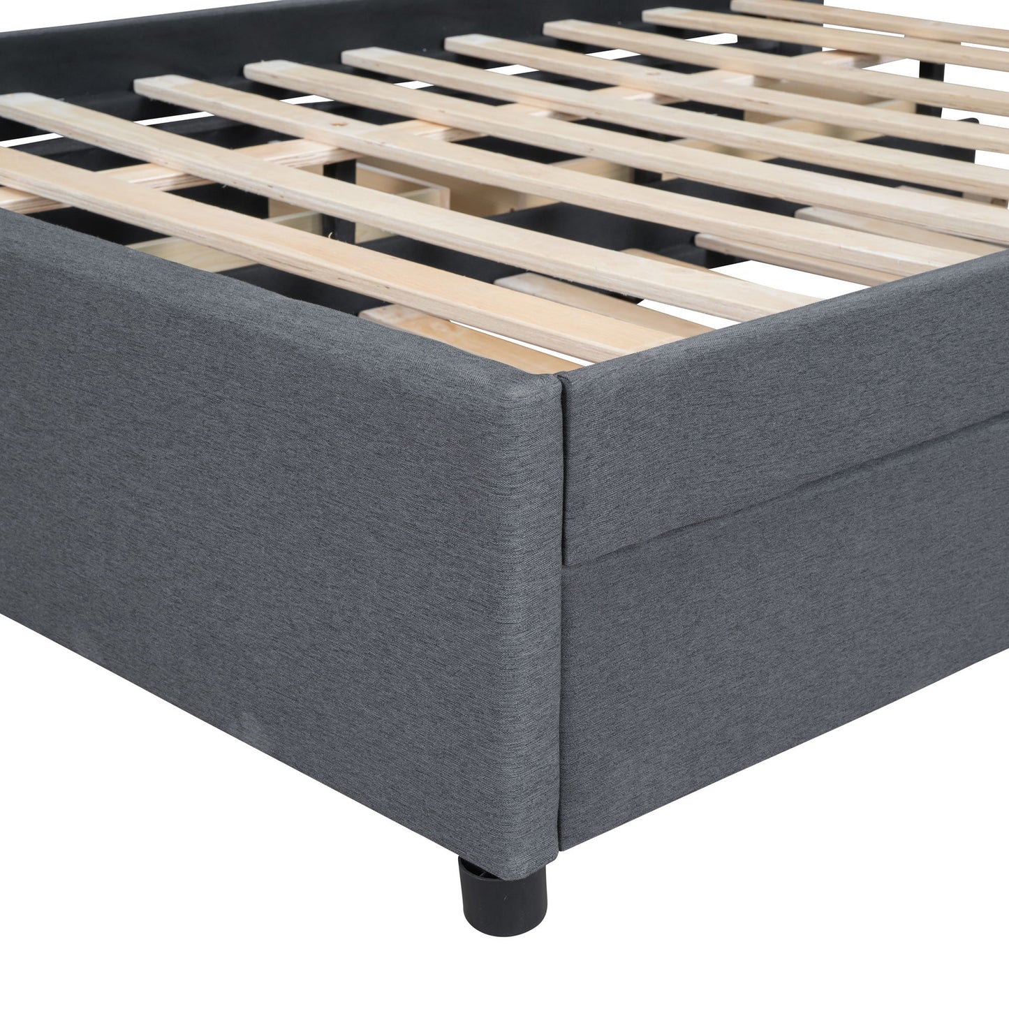 Full Size Upholstered Platform Bed With Brick Pattern Headboard, With Twin Size Trundle And 2 Drawers - Gray