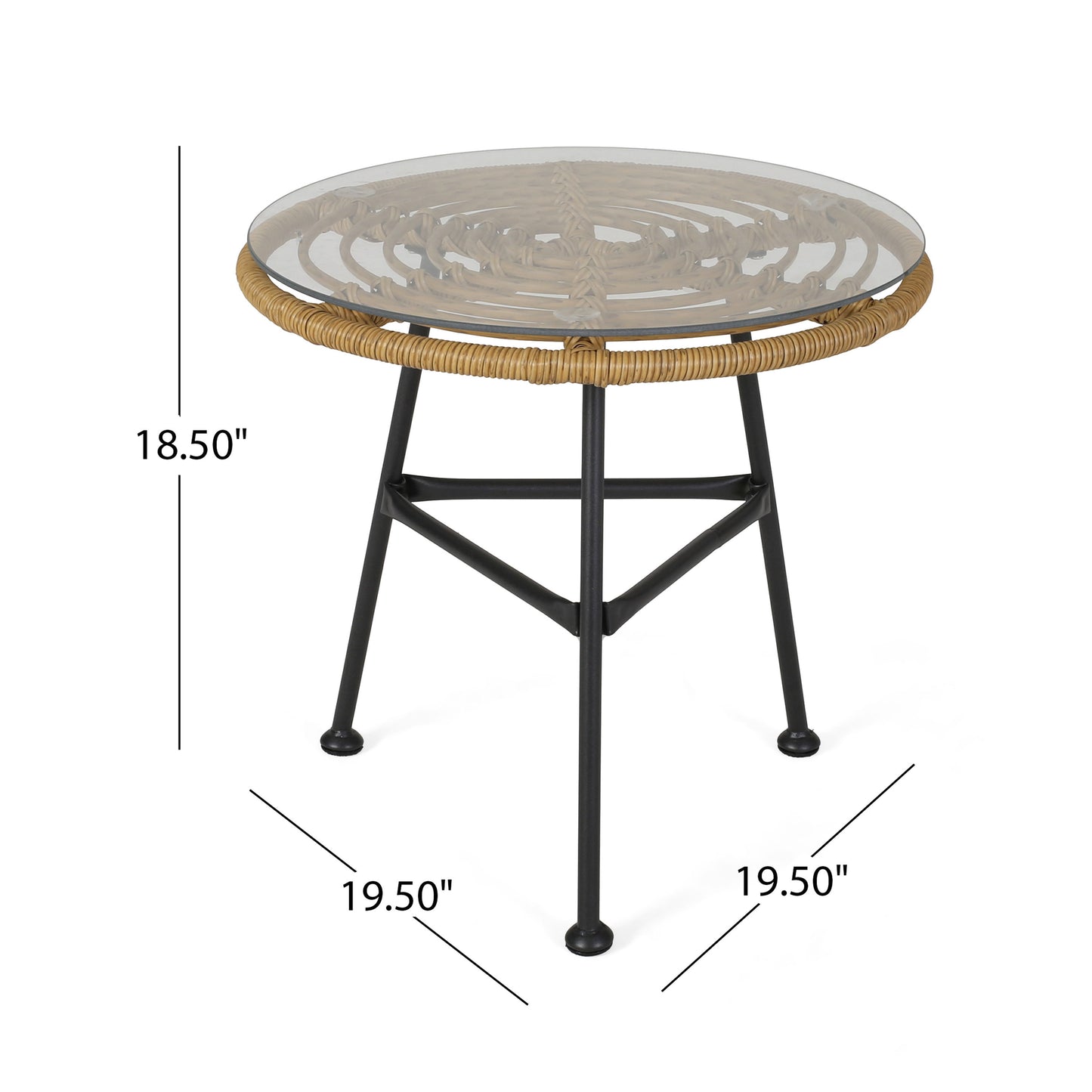 Petrichor - Outdoor Side Table With Tempered Glass And Steel Frame - Light Brown