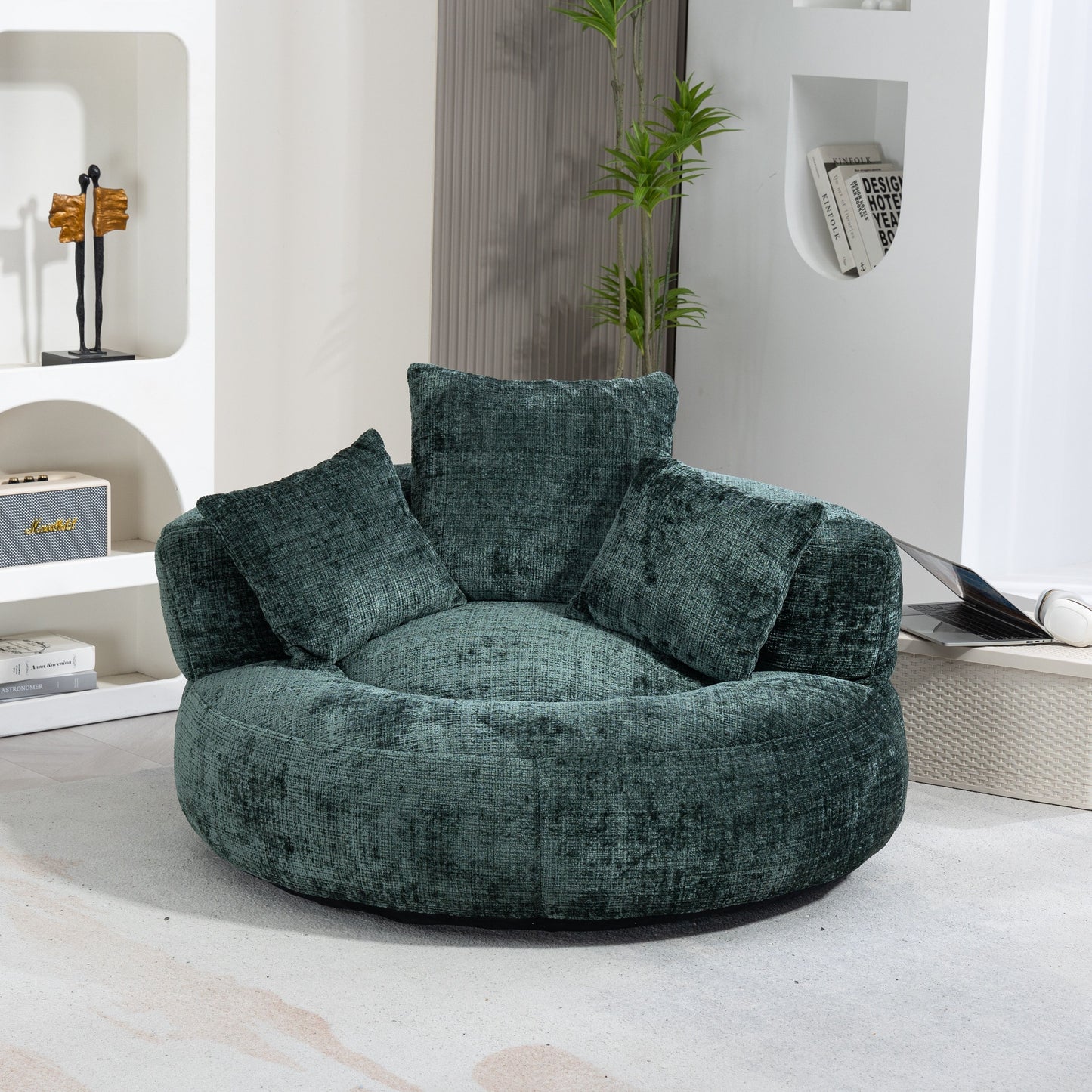 Chenille High Back Bean Bag Chair Couch With 3 Pillows, Indoor & Outdoor, Single Gaming Sofa For Bedroom - Emerald