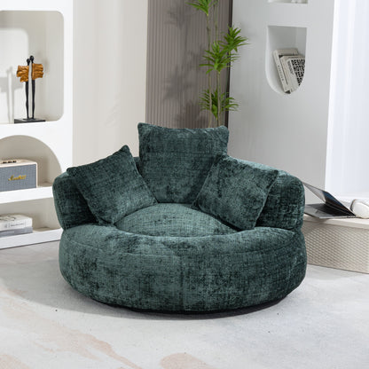 Chenille High Back Bean Bag Chair Couch With 3 Pillows, Indoor & Outdoor, Single Gaming Sofa For Bedroom - Emerald