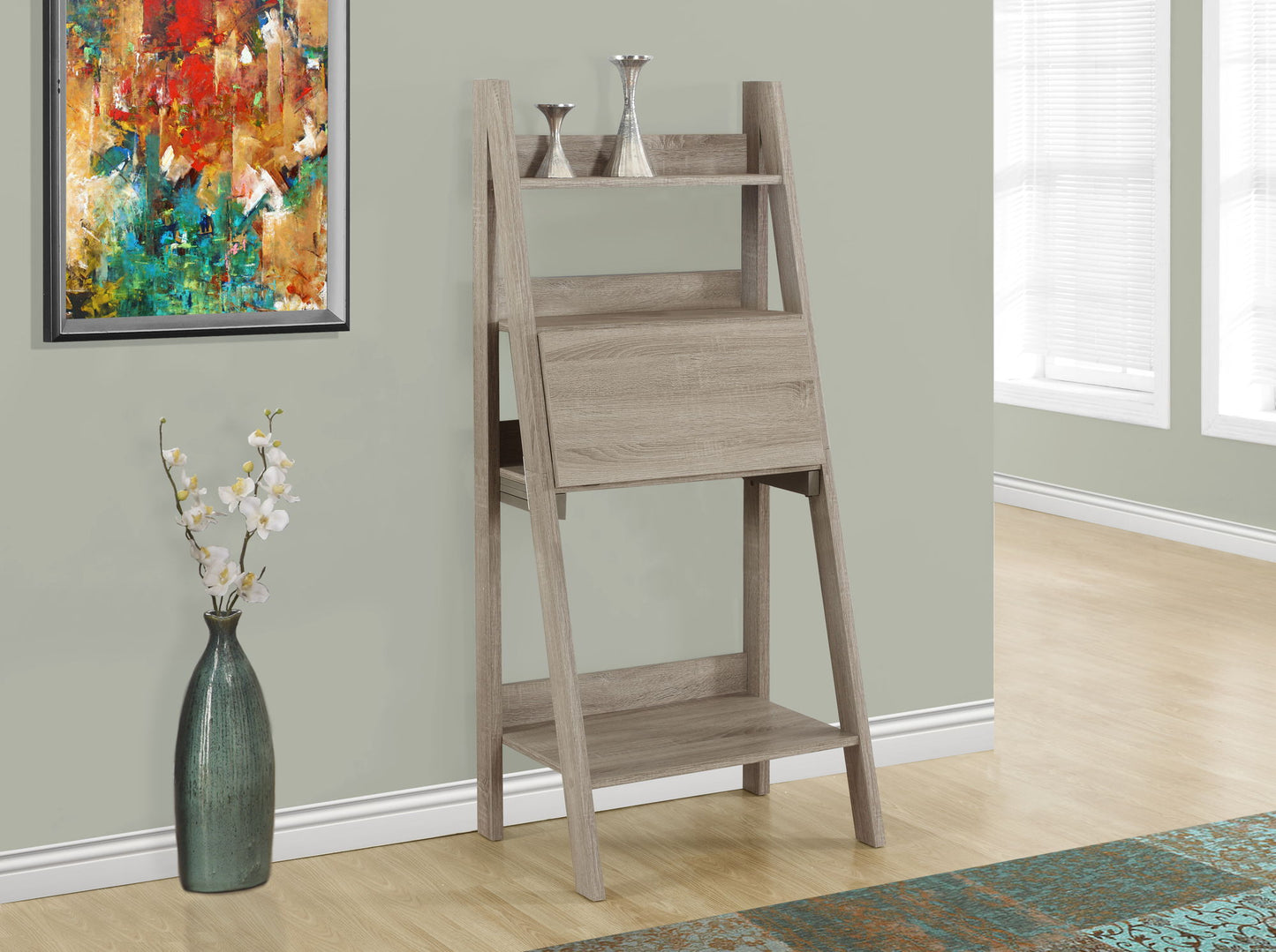 Computer Desk For Home Office, Laptop, Leaning, Storage Shelves, Contemporary & Modern - Taupe
