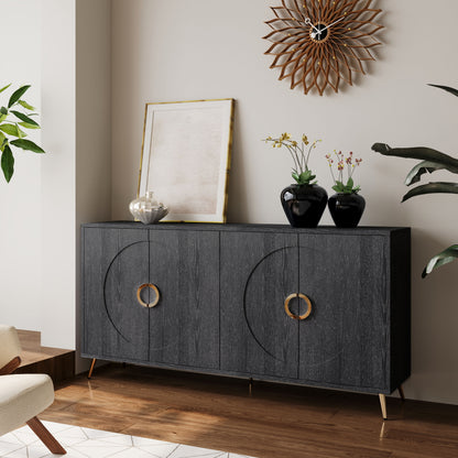 Modern Lacquered 4 Door Wooden Cabinet Sideboard Buffet Server Cabinet Storage Cabinet, For Living Room, Entryway, Hallway, Office, Kitchen And Dining Room - Distressed Black