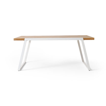 Outdoor Dining Table With Slat Top - Teak / White