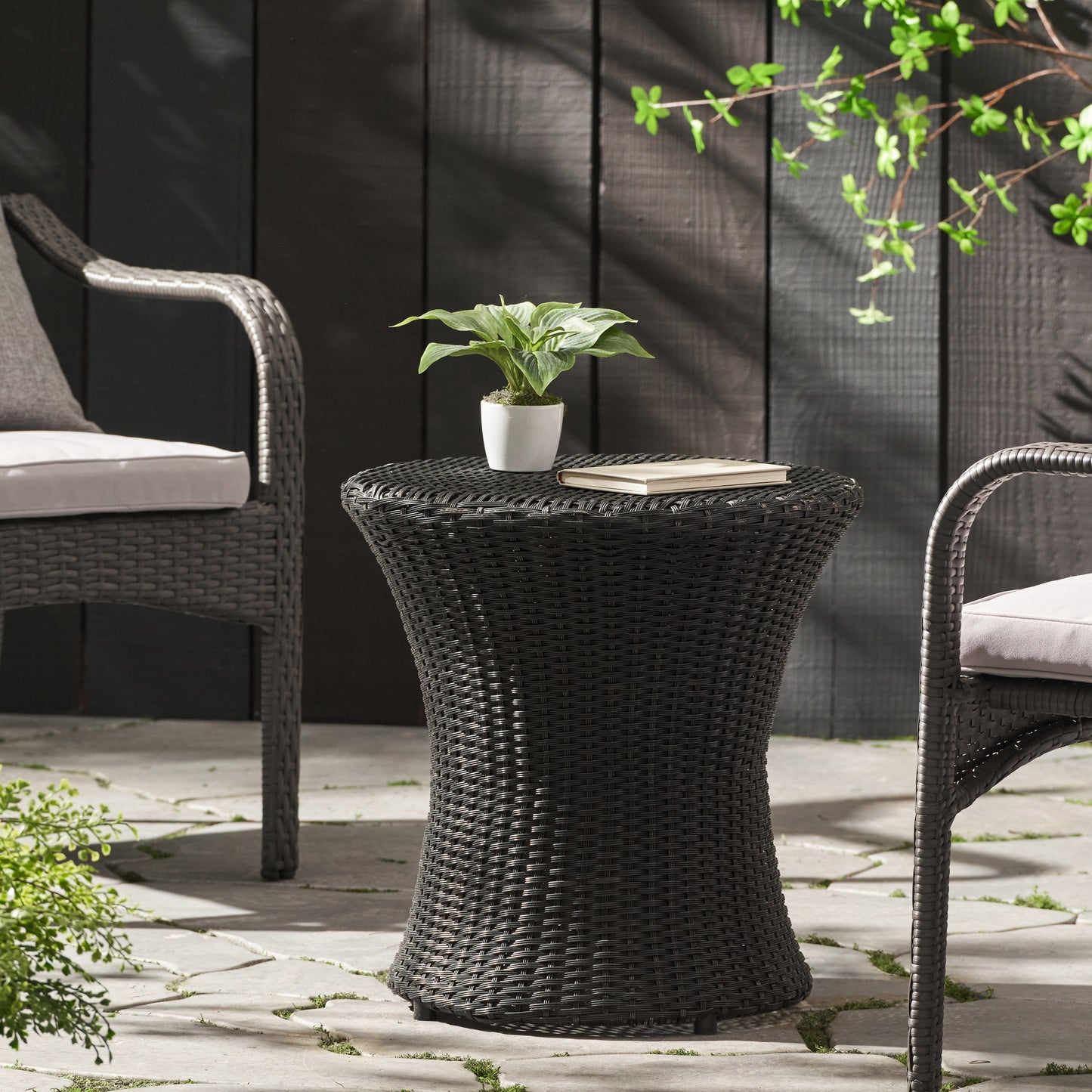Thrive - Hourglass Rattan Table With No Glass Top - Black