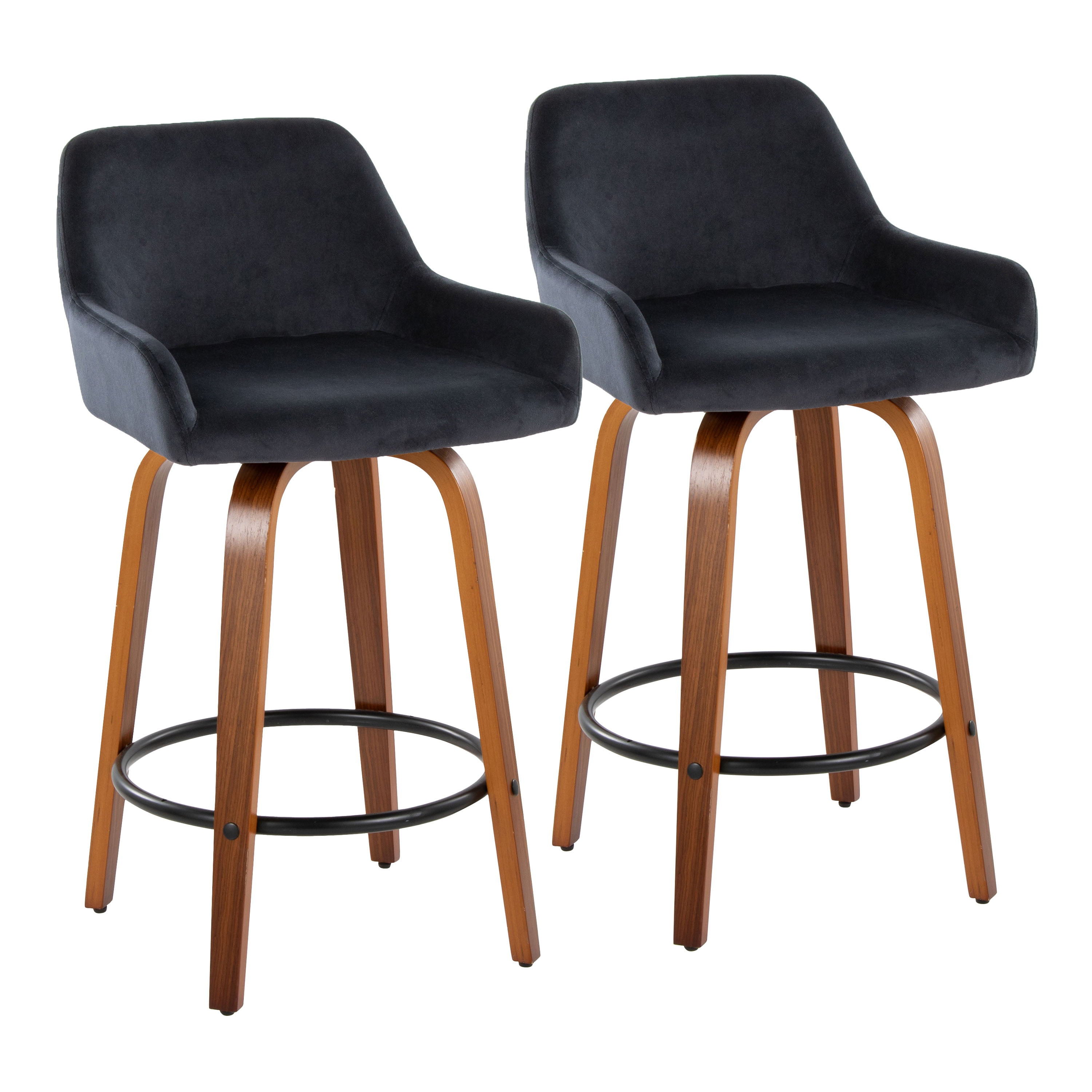 Daniella - Contemporary Fixed Height Counter Stool With Swivel With Round Footrest (Set of 2) - Walnut / Black