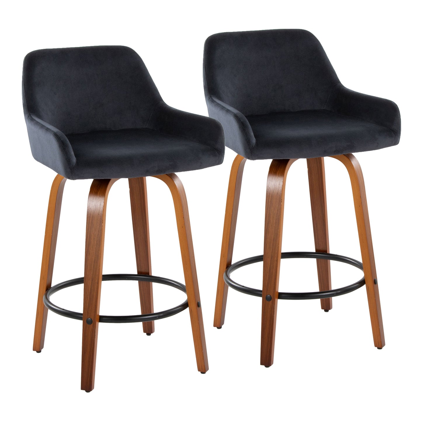 Daniella - Contemporary Fixed Height Counter Stool With Swivel With Round Footrest (Set of 2) - Walnut / Black
