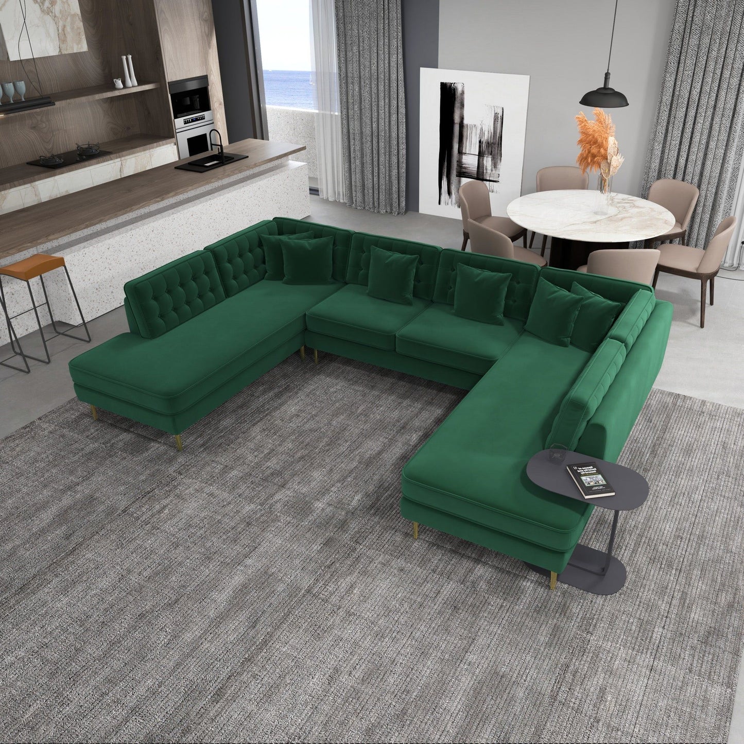 Brooke - U Shape Corner Sofa - Green