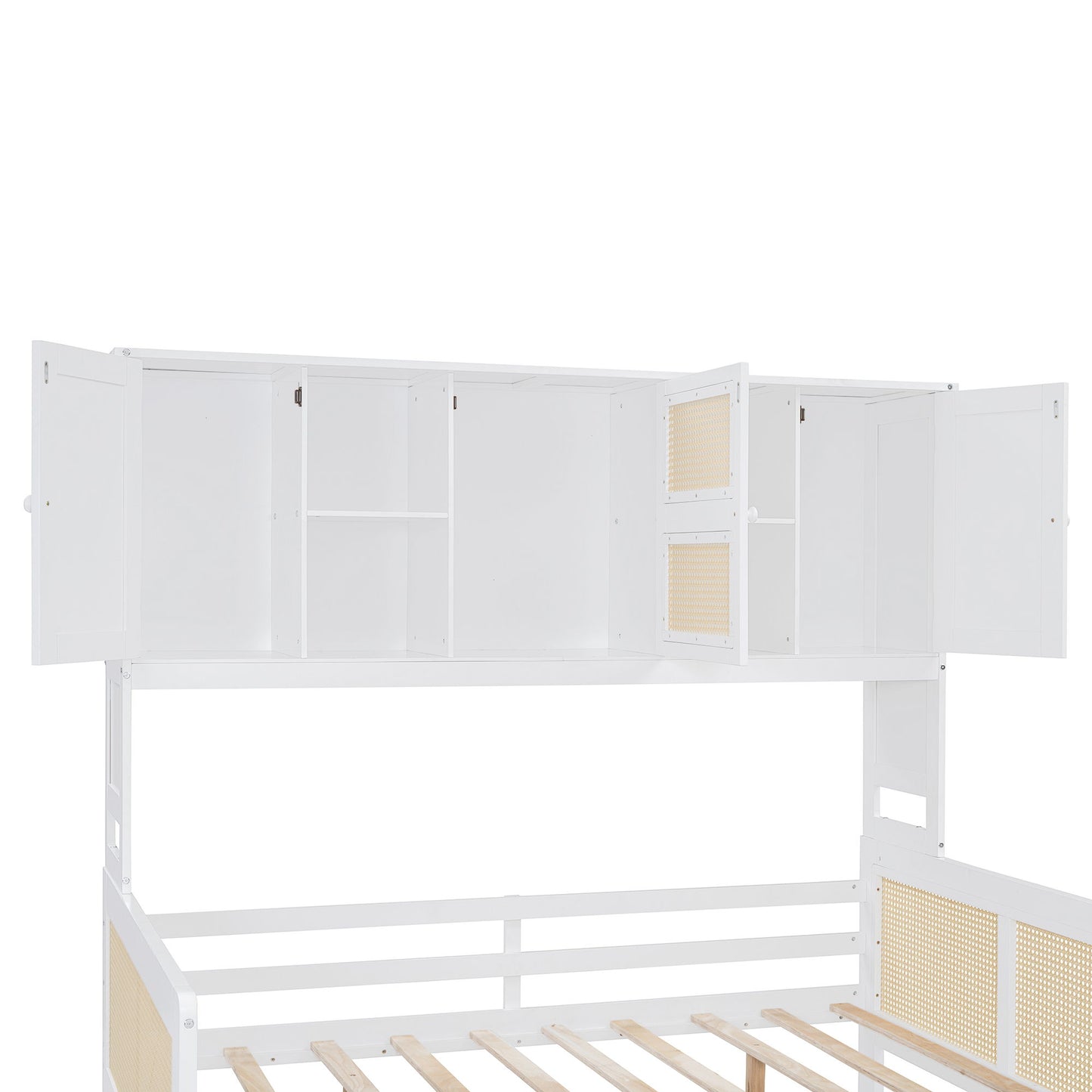 Full Size Wooden Daybed & Twin Size Trundle, And All In One Cabinet And Shelf - White