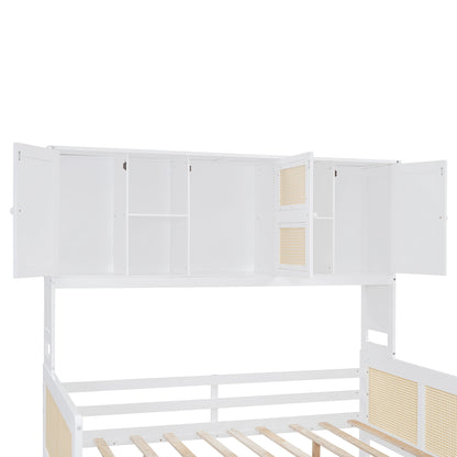 Full Size Wooden Daybed & Twin Size Trundle, And All In One Cabinet And Shelf - White