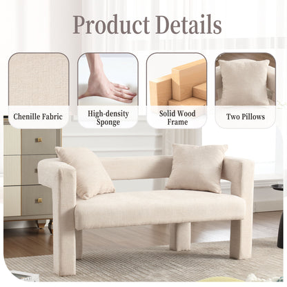 Modern Loveseat Sofa, Comfy Upholstered 2 Seater Sofa - Beige
