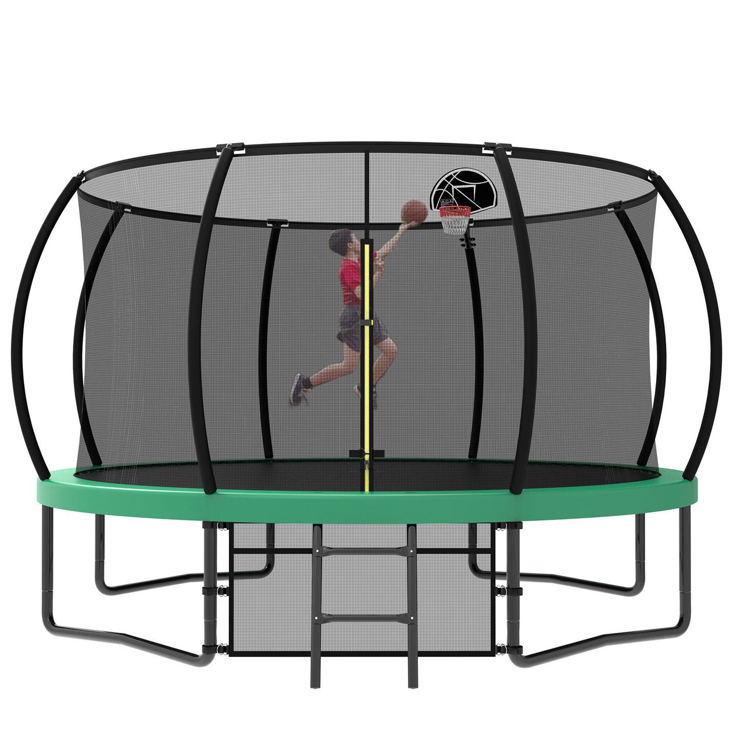 12Ft Recreational Kids Trampoline With Safety Enclosure Net & Ladder, Outdoor Recreational Trampolines - Green
