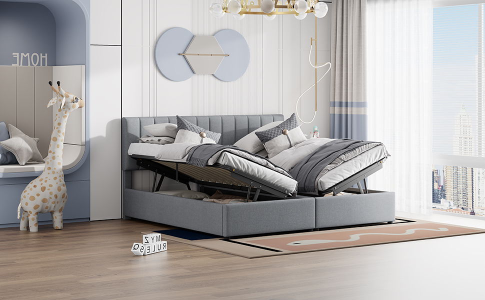 King Size Upholstered Platform Bed With A Hydraulic Storage System - Gray