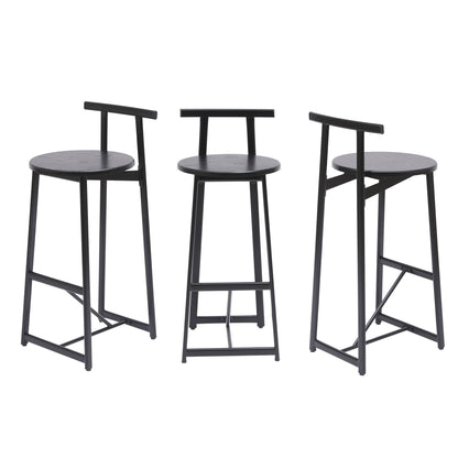 Modern Kitchen Bar Stools (Set of 3) With Footrest - Black