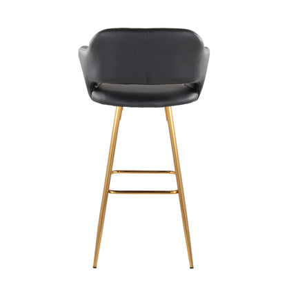 Margarite - Contemporary Fixed Height Barstool With Square Footrest (Set of 2) - Gold / Black Gold