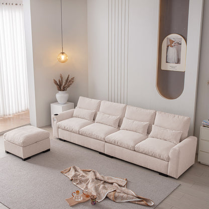 Modern Modular L Shaped Chenille Sofa Couch Reversible Ottoman With Storage Removable And Washable Cushions Sofa With USB Ports & Cup Holder For Living Room - Beige